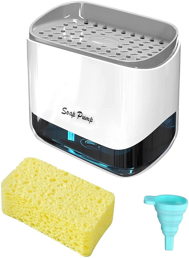 Styxon Dish Soap Dispenser with Sponge Holder: Hand Detergent Liquid Soap Pump Sponge Caddy Leakproof for Countertop Kitchen Sink Bathroom - Sponge & Silicone Funnel Included Multicolour - Image 1